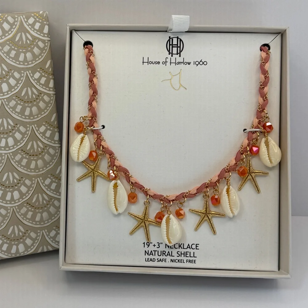 House of Harlow 1960 Natural Shell and Starfish Braided Necklace 19 + 3” - Picture 1 of 3